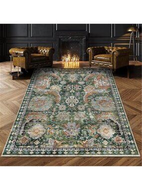 Washable Vintage Area Rug 5x7 Non Slip Microfiber Living Room Carpet
